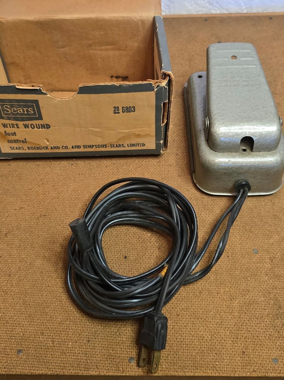 Vintage Sears Wire Wound Foot Control Sewing Pedal 20 6803 Cat No 701 702 W/Box